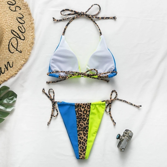 Leopard String Slide Triangle Brazilian Bikini Set - Picture 3 of 6